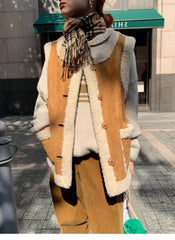 Reversible Lambswool Trim Sleeveless Jacket - fairypeony