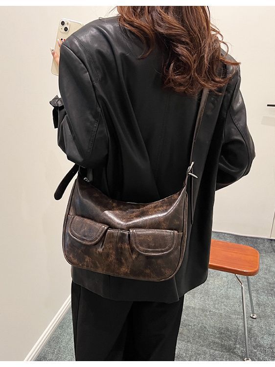 Vintage Washed Pu Leather Shoulder Bag - fairypeony
