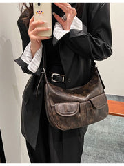 Vintage Washed Pu Leather Shoulder Bag - fairypeony
