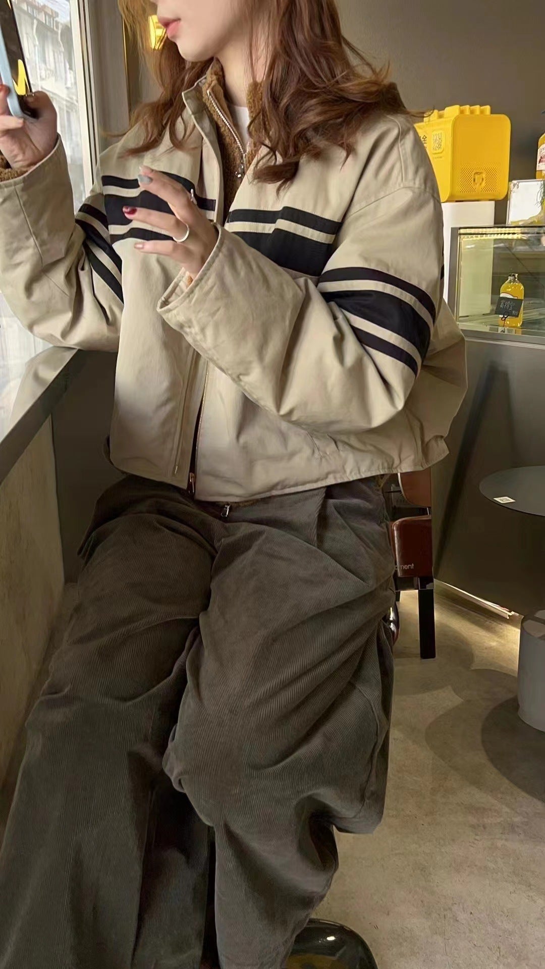 Striped Oversized Bomber Zip UP Jacket - fairypeony