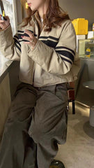 Striped Oversized Bomber Zip UP Jacket - fairypeony