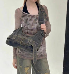 Y2K Belt Denim Shoulder Bag