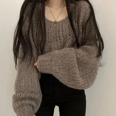 Vintage Solid Color Crochet Oversized Sweater