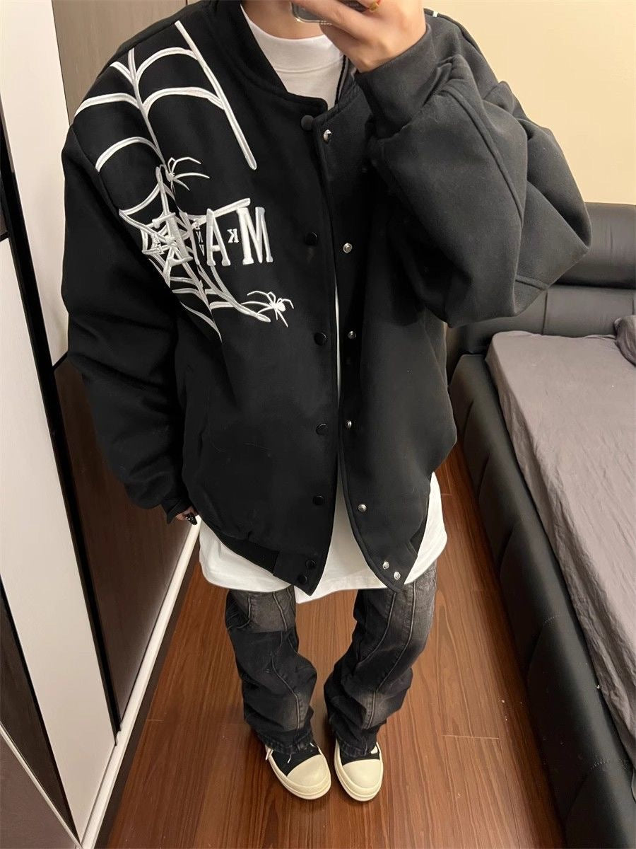 Embroidered Spider Web Oversized Jacket - fairypeony