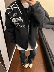 Embroidered Spider Web Oversized Jacket - fairypeony