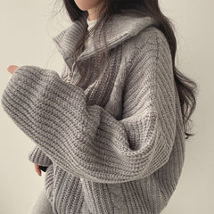 Cable Knit Oversized Zip Up Cardigan - fairypeony