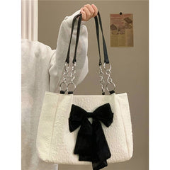 Aesthetic Bow Large Capacity Canvas Shoulder Bag
