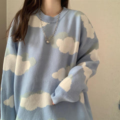 Cloud Print Loose Oversized Sweater