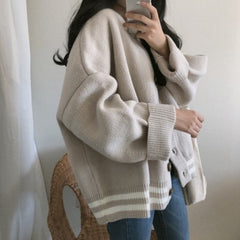 Preppy Striped Loose V Neck Knit Cardigan