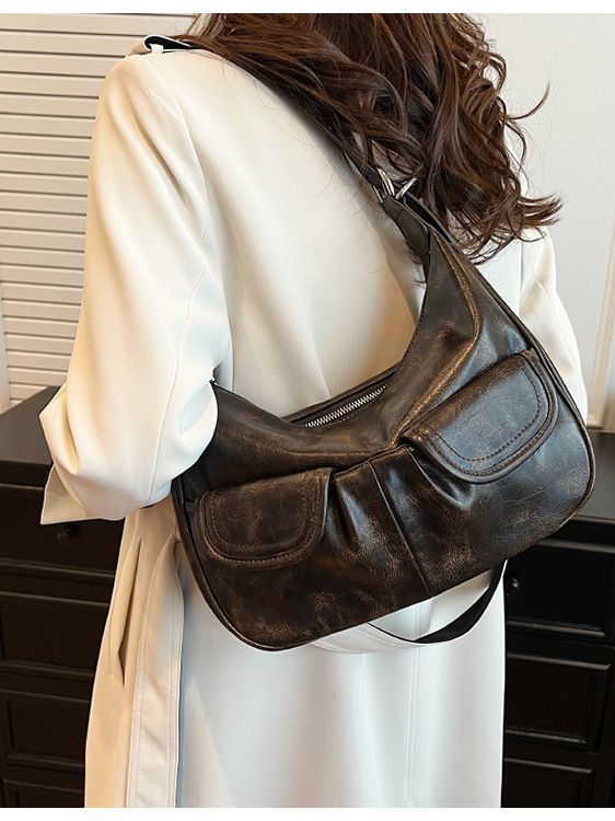 Vintage Washed Pu Leather Shoulder Bag - fairypeony