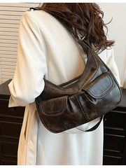 Vintage Washed Pu Leather Shoulder Bag - fairypeony