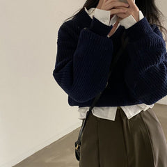 Vintage V-Neck Oversized Cropped Sweater