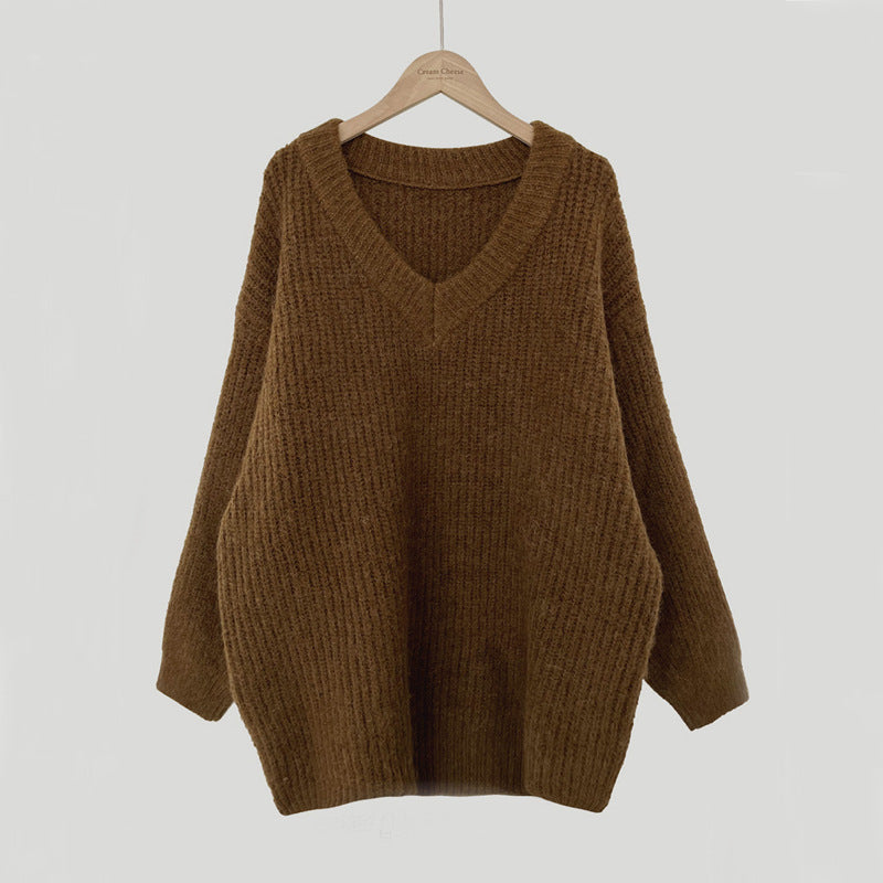 Vintage V-Neck Knitted Oversized Sweater