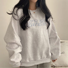 Solid Color Embroidered Logo Pullover Sweatshirt