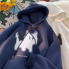 Black Cat Print Solid Color Oversized Hoodie
