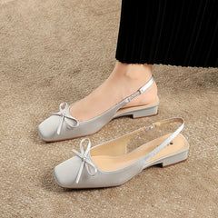 French Style Satin Bow Low Heel Shoes