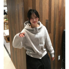 Buttoned Hooded Cardigan Sweater
