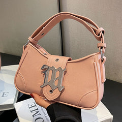 Metal Letter Buckled Crossbody Bag - fairypeony