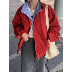 Retro Plaid Lining Loose Long Sleeve Jacket