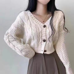 V-Neck Cable Knit Button Cardigan