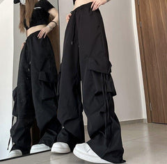 Baggy Drawstring Parachute Cargo Pants - fairypeony