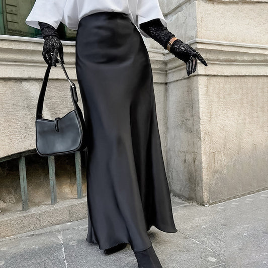 Solid Color Satin Maxi Skirt