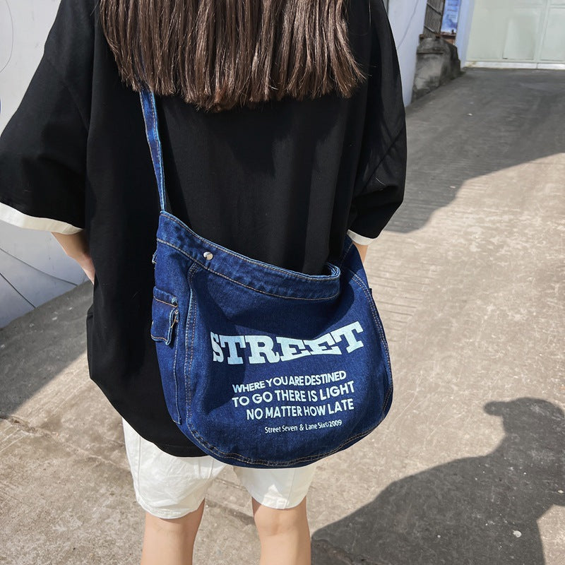 Denim Large Canvas Crossbody Bag - fairypeony