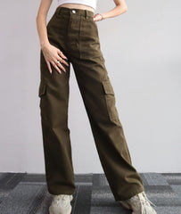 Street Style Straight Leg Cargo Pants - fairypeony