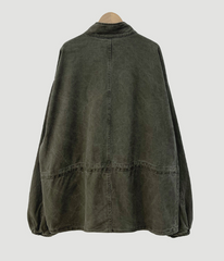 Vintage Stand Collar Long-Sleeve Zipper Jacket – Korean Chic Loose Coat in 2 Colours