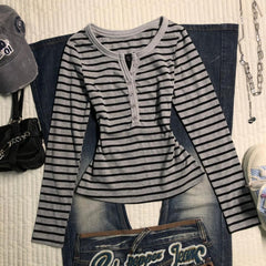 Striped Long Sleeve Knitted T-Shirt