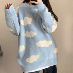 Cloud Print Loose Oversized Sweater