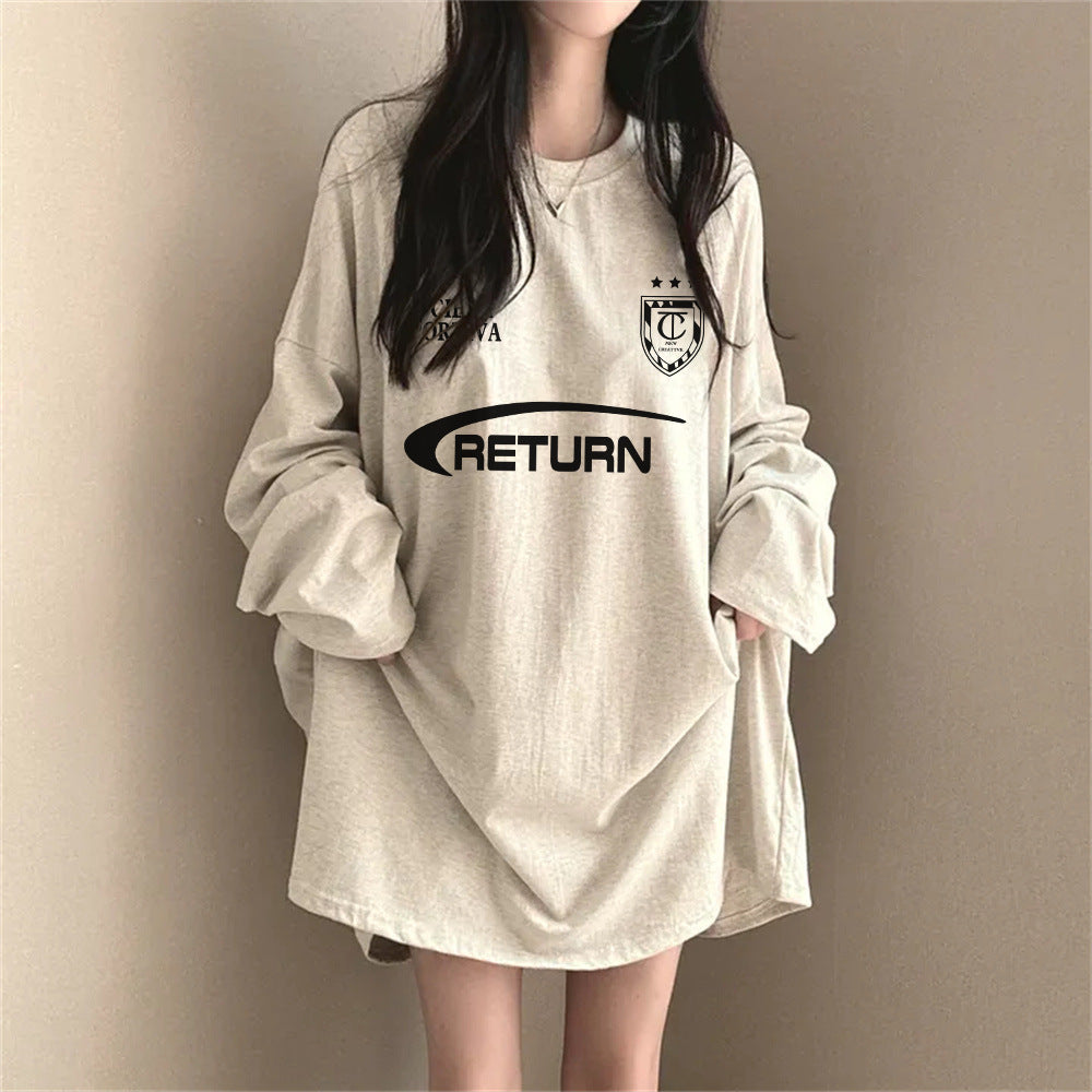 Vintage Round Neck Logo Print Oversized Tee - fairypeony
