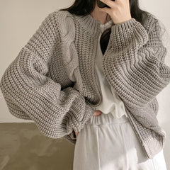 Cable Knit Loose Zip Up Cardigan