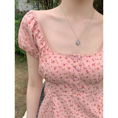 Solid Color Lace Trim Square-Neck Tee