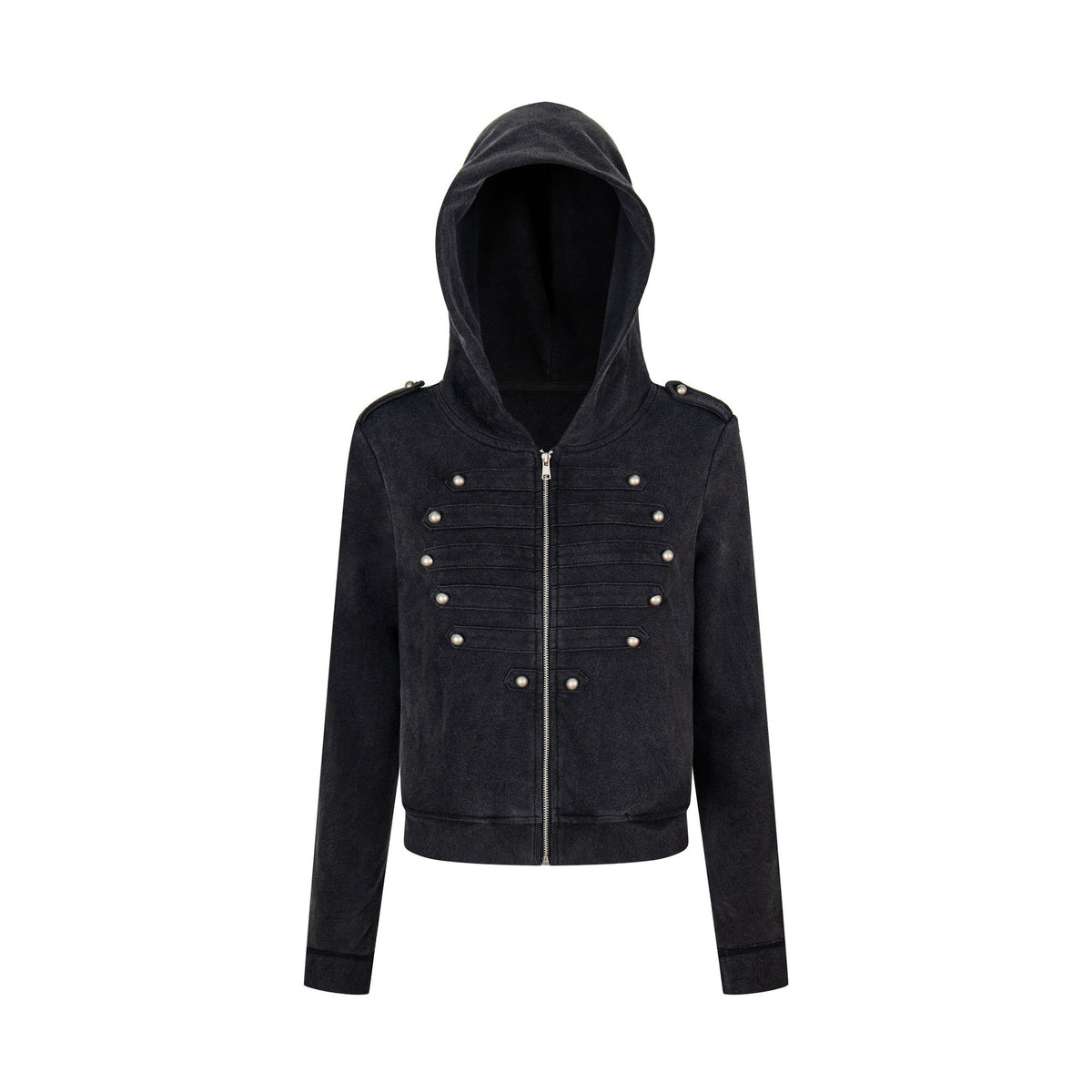 Vintage Hooded Sweater – Detachable Hood Metal Button Cotton Sweater in 2 Colours