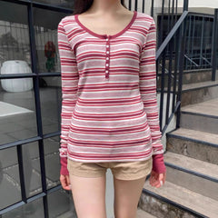 Striped round-neck long-sleeve T-shirt