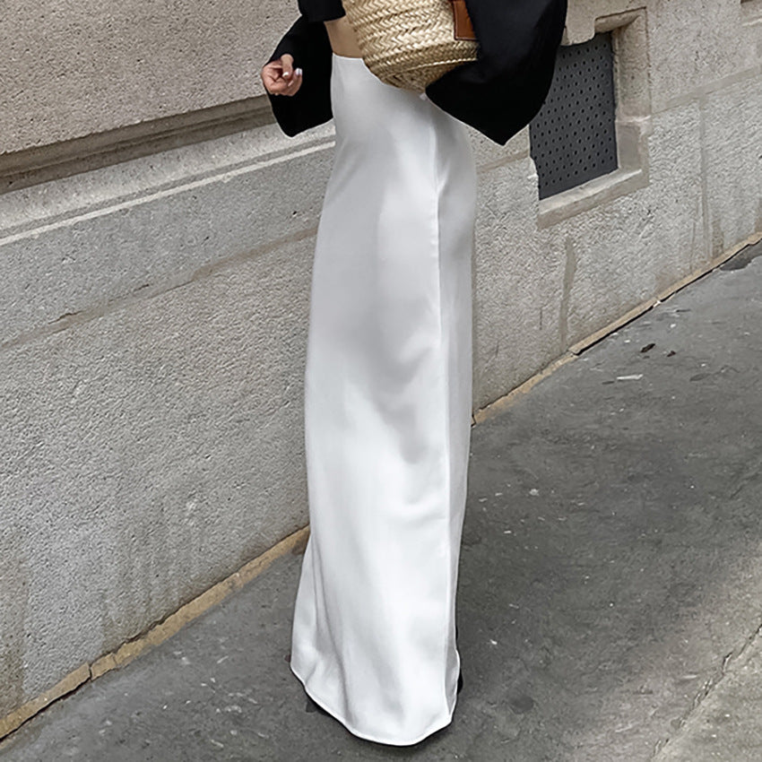 Solid Satin High Rise Mermaid Maxi Skirt - fairypeony