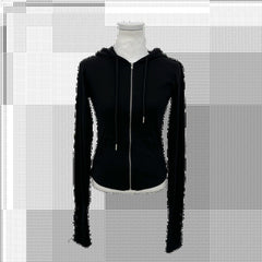 Butterfly sleeve hooded knit sweater in Black, product view