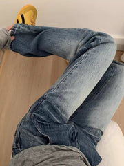 American Retro Light Blue Flared Jeans for Women High Waist Slimming Wide Leg Pants