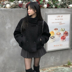 Short Woolen Coat Double Breasted Cotton Lining Jacket