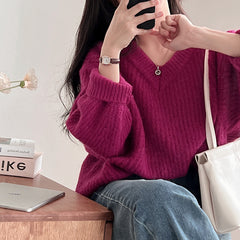 Vintage V-Neck Knitted Oversized Sweater