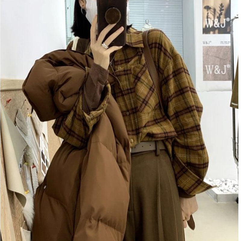 Plaid Print Loose Long Sleeve Blouse