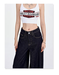 Spring New Draping Lazy Casual Mop Straight Jeans For Women