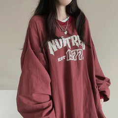Letter Print Oversized Round Neck Sweatshirt