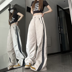 Side Zip Up Contrasting Straight Leg Sweatpants - fairypeony