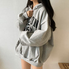 Vintage Logo Print Half Zip Up Oversized Hoodie