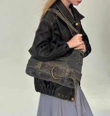 Y2K Belt Denim Shoulder Bag