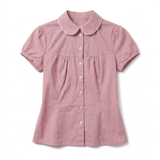 2000s Babydoll Striped Short-Sleeve Shirt – Peter Pan Collar, One Size