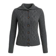 2000s Cable Knit Lapel Button Cardigan – Chunky Oversized Sweater in Dark Gray One Size