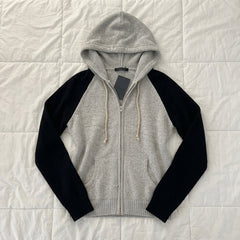 2000s Color Block Zip-Up Hooded Knit Cardigan – Raglan Sleeves, One Size